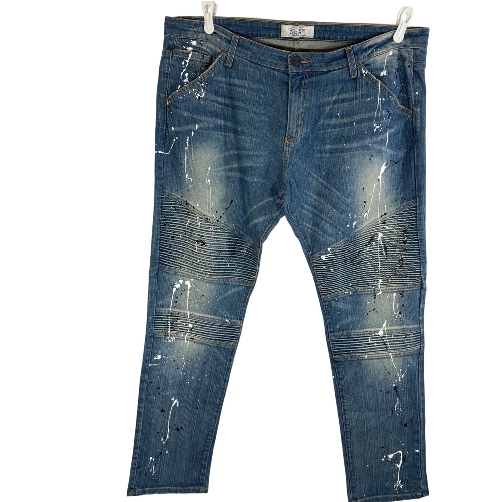 Golden Denim‎ Men Jeans Los Angeles USA Splatter Paint Moto Ribbed Size 42